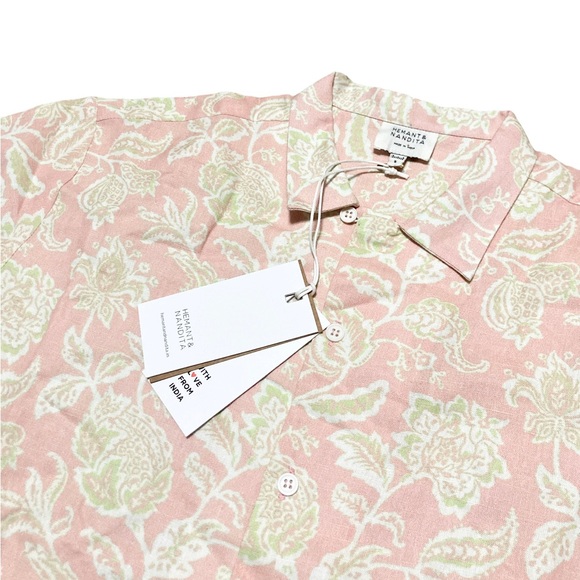 HEMANT & NANDITA Pink Floral Button Up Short Sleeve Shirt Women’s size S in Pink - Picture 4 of 5